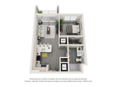 Floor plan for 1 bed, 1 bath, 620 sqft